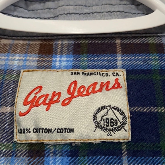 Men’s Gap Jeans Plaid Flannelette Button Down Shirt Double Pockets Size … - Picture 2 of 10